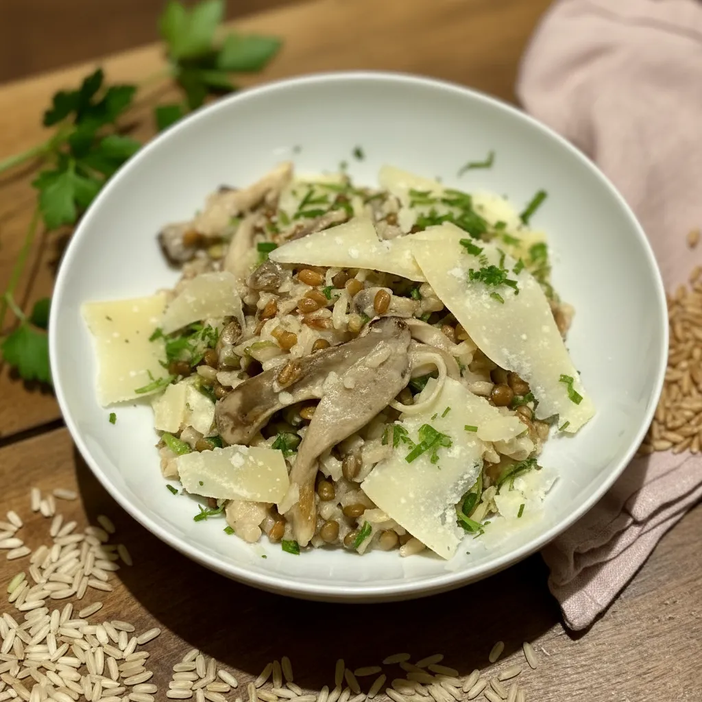 Recette facile I Mélange de céréales façon risotto aux pleurotes et légumes de saison 